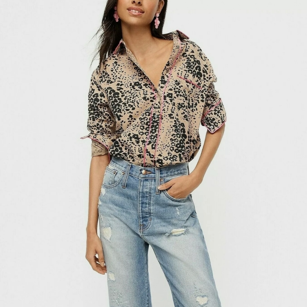 NEW- J Crew Leopard Print Linen Button Shirt